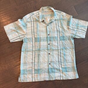 Tommy Bahama Silk Camp Shirt Plaid Short Sleeve Button Up Mens Large Resort